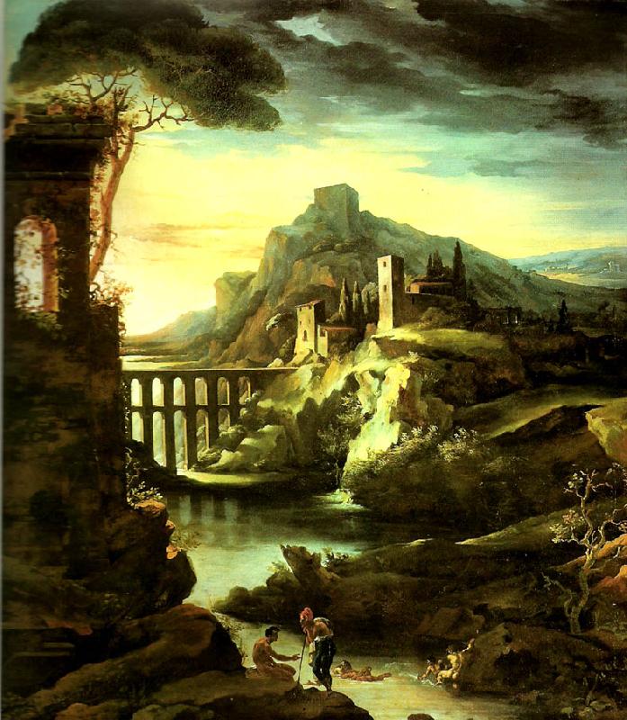 charles billoin paysage a l'aqueduc dit le soir oil painting image